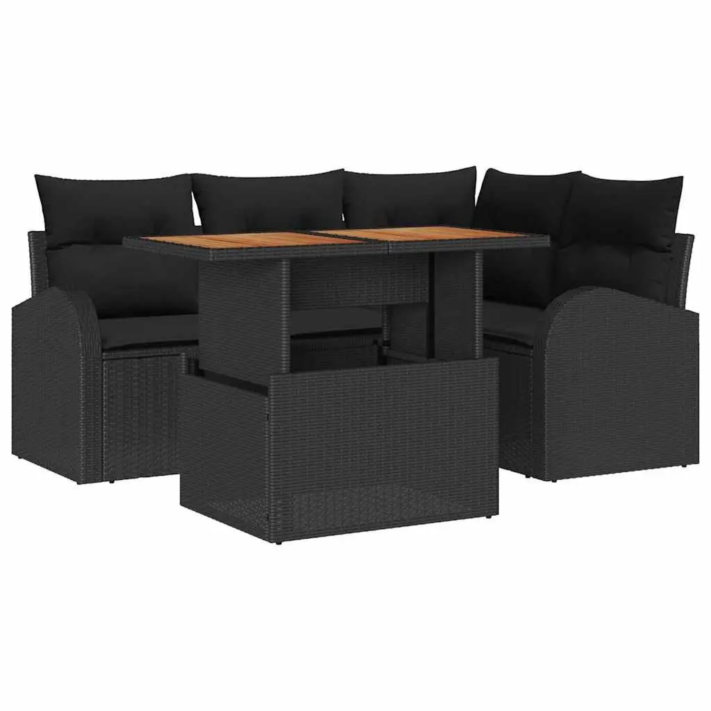 Outdoor Garden Sofa Set Black Sectional 5 Piece with Cushions