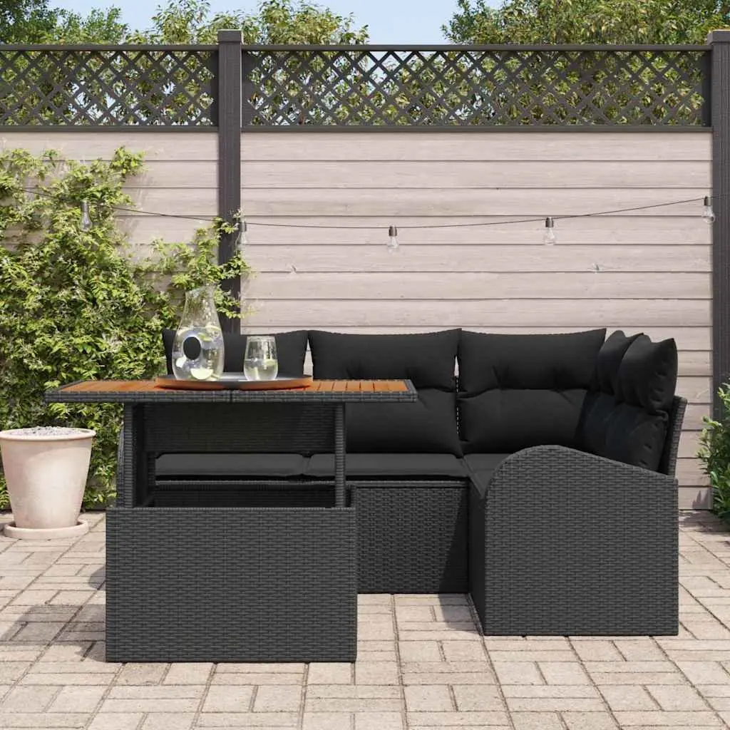 Outdoor Garden Sofa Set Black Sectional 5 Piece with Cushions