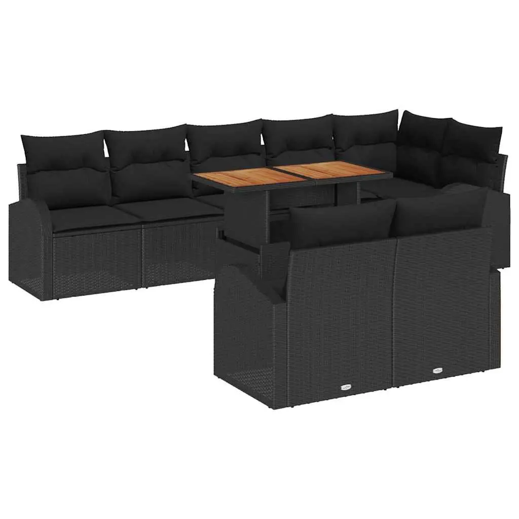 Garden Sofa Set 9 Piece Outdoor Seating Patio Furniture Black with Cushions
