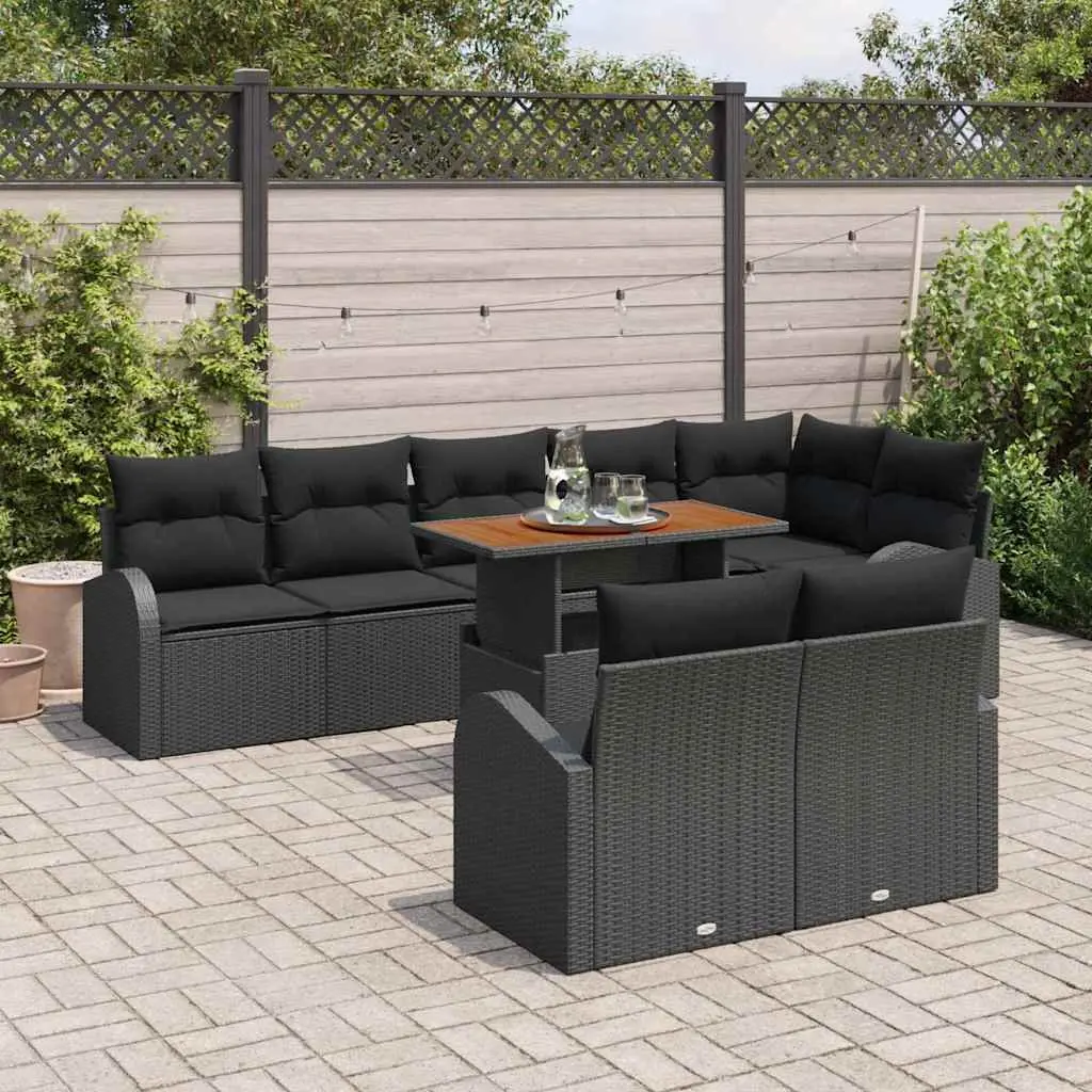 Garden Sofa Set 9 Piece Outdoor Seating Patio Furniture Black with Cushions