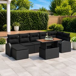 Garden Sofa Set with Cushions 8 Pieces Black Outdoor Seating Poly Rattan