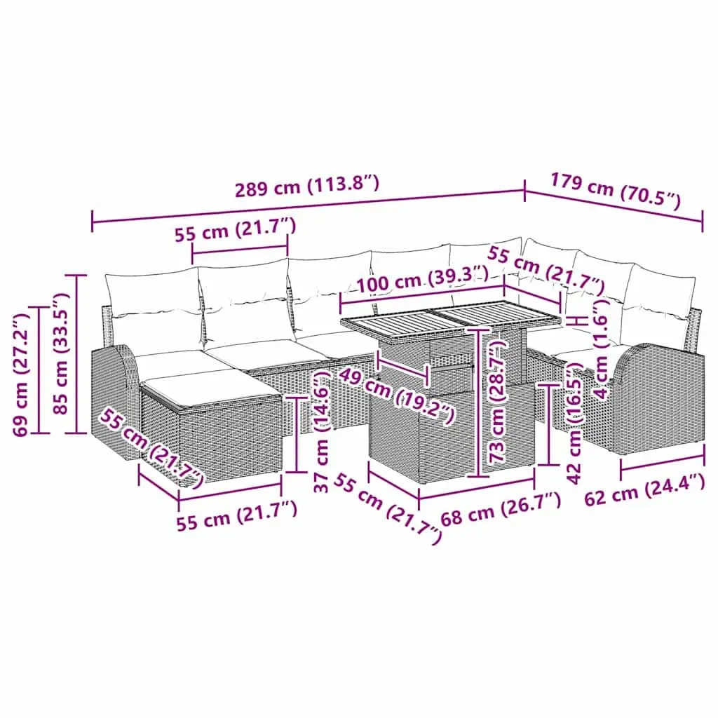 Outdoor Garden Sofa Set 9 Pieces Black Poly Rattan Steel