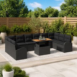 Outdoor Garden Sofa Set 11 Pieces with Cushions Black Modular Seating Dining