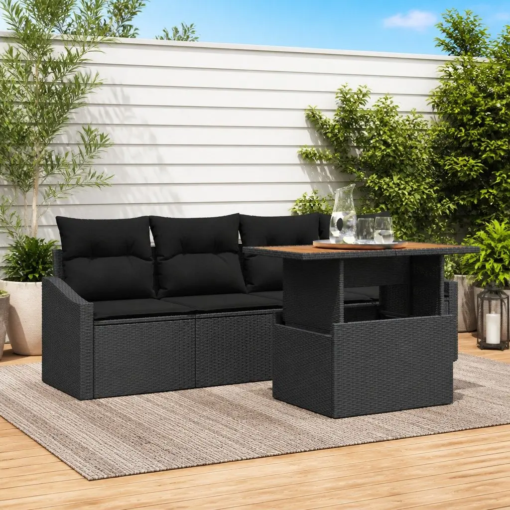 Modular Garden Sofa Set Adjustable 5 Piece Black Poly Rattan Outdoor Furniture