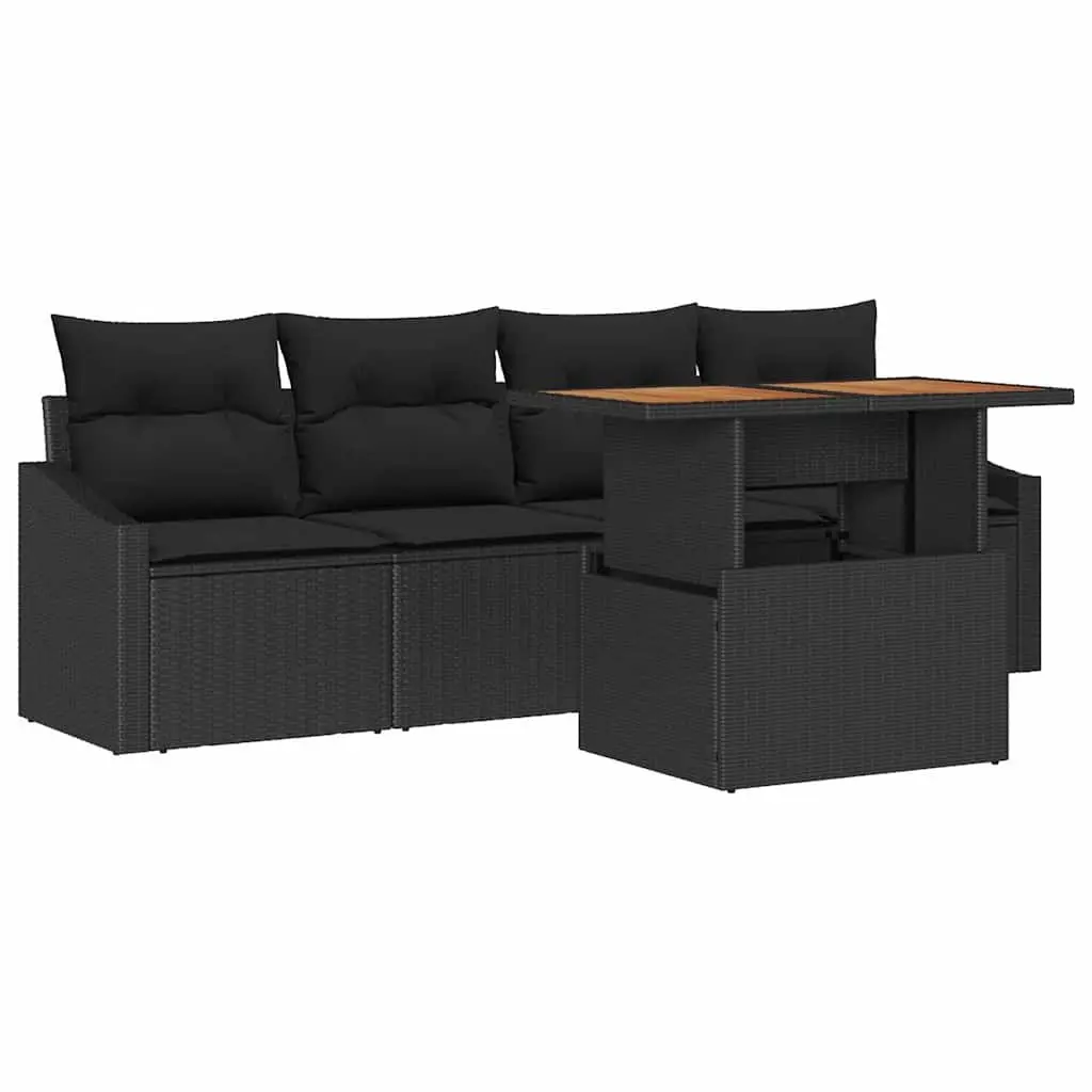 Modular Garden Sofa Set Adjustable 5 Piece Black Poly Rattan Outdoor Furniture