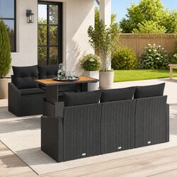 Outdoor Garden Sofa Set 6 Pieces Black Poly Rattan Patio Seating Modular