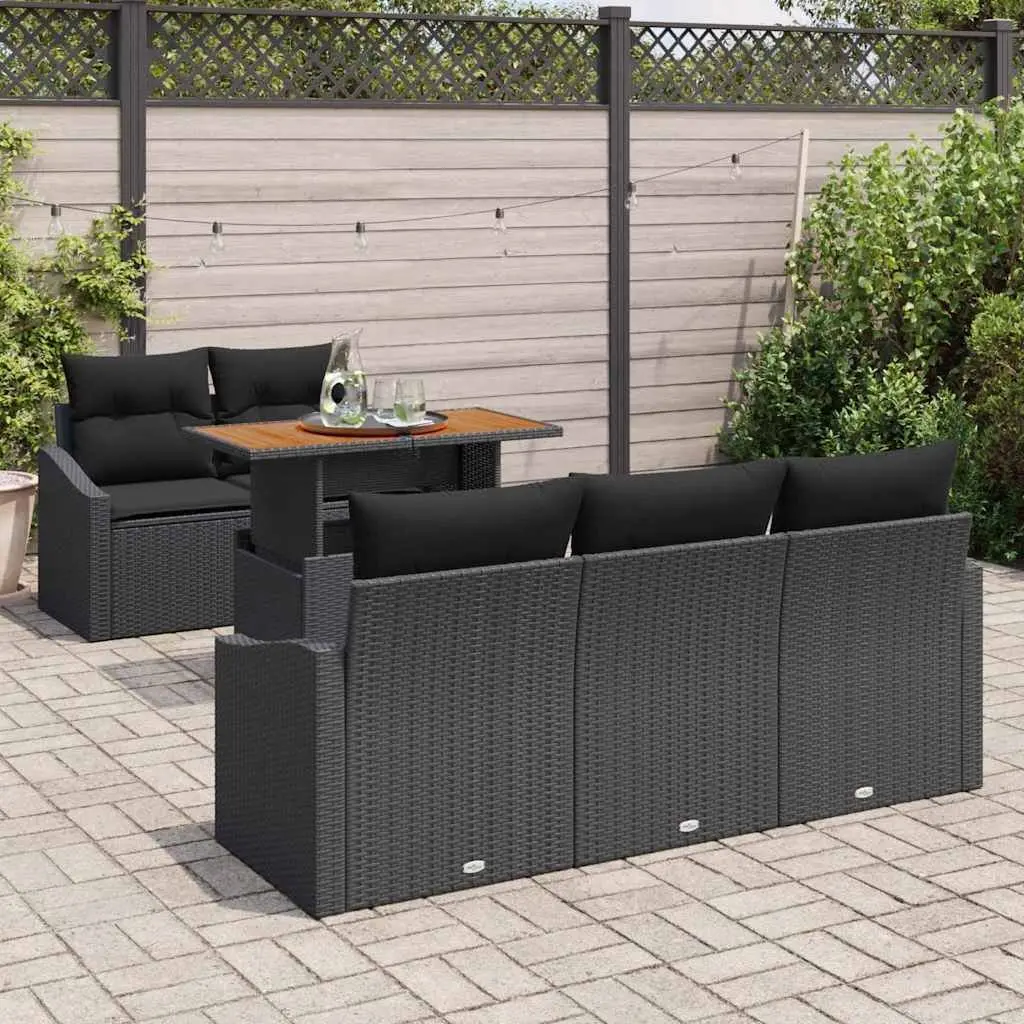 Outdoor Garden Sofa Set 6 Pieces Black Poly Rattan Patio Seating Modular