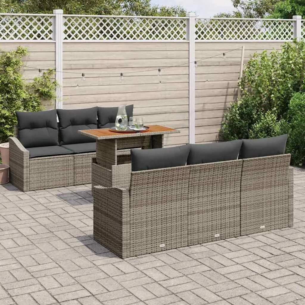 Outdoor Garden Sofa Set 7 Piece Modular Seating Grey Brown Rattan Steel Lounge