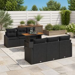 Outdoor Garden Sofa Set 7 Pieces Modular Seating Black Brown Rattan Steel Frame