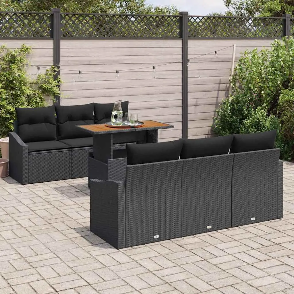 Outdoor Garden Sofa Set 7 Pieces Modular Seating Black Brown Rattan Steel Frame