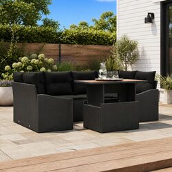 7-Piece Outdoor Garden Sofa Set with Storage Black Poly Rattan Patio Seating