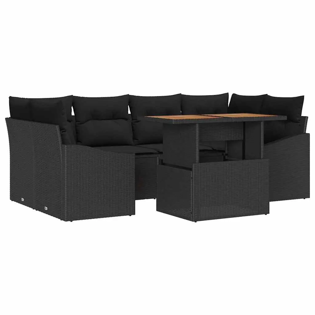 7-Piece Outdoor Garden Sofa Set with Storage Black Poly Rattan Patio Seating