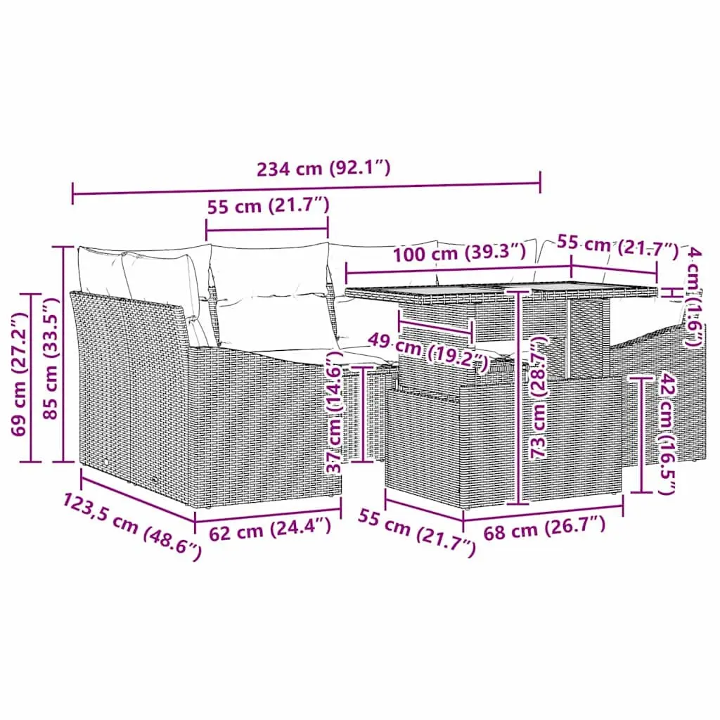 7-Piece Outdoor Garden Sofa Set with Storage Black Poly Rattan Patio Seating