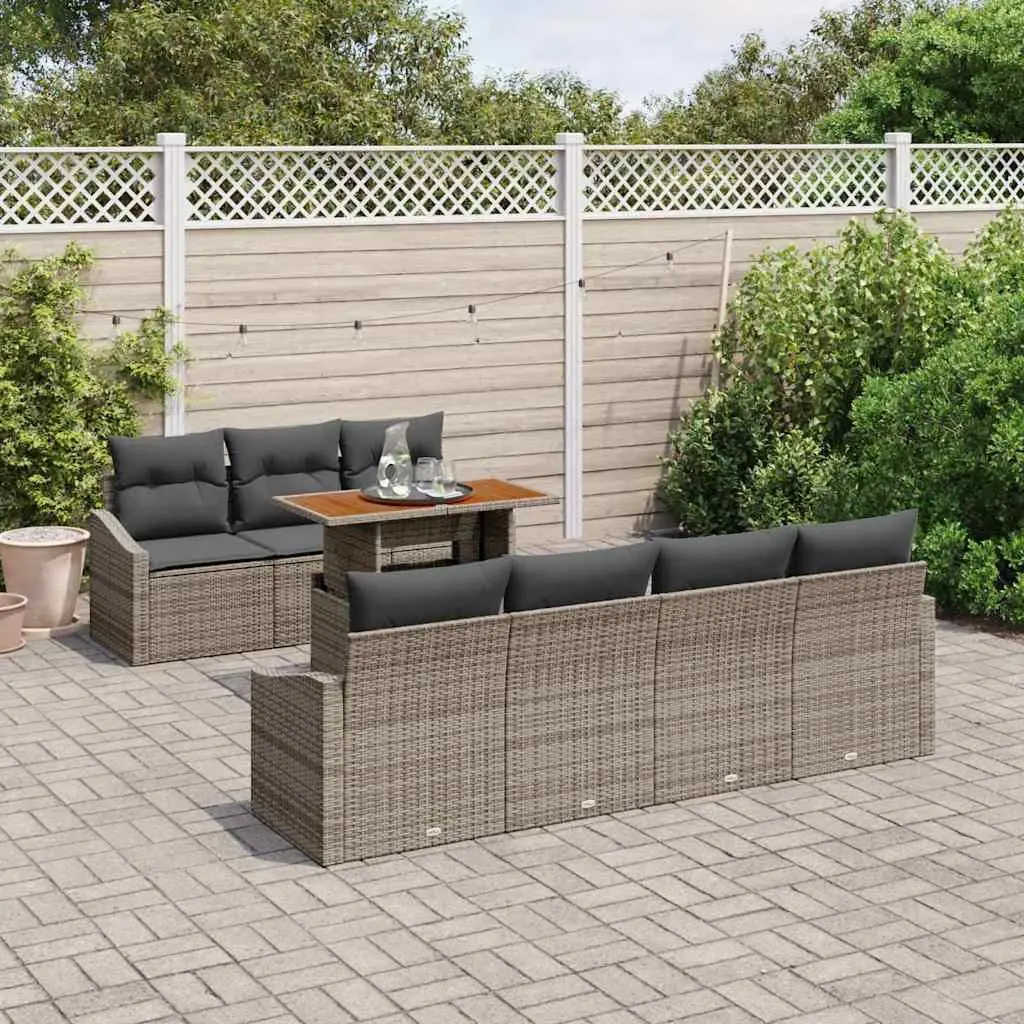 Outdoor Garden Sofa Set 8 Piece Modular Seating Grey Poly Rattan Patio Furniture