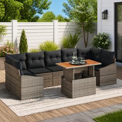 Outdoor Garden Sofa Set 8 Pieces Grey Brown Modular Seating Armchair Corner Seat