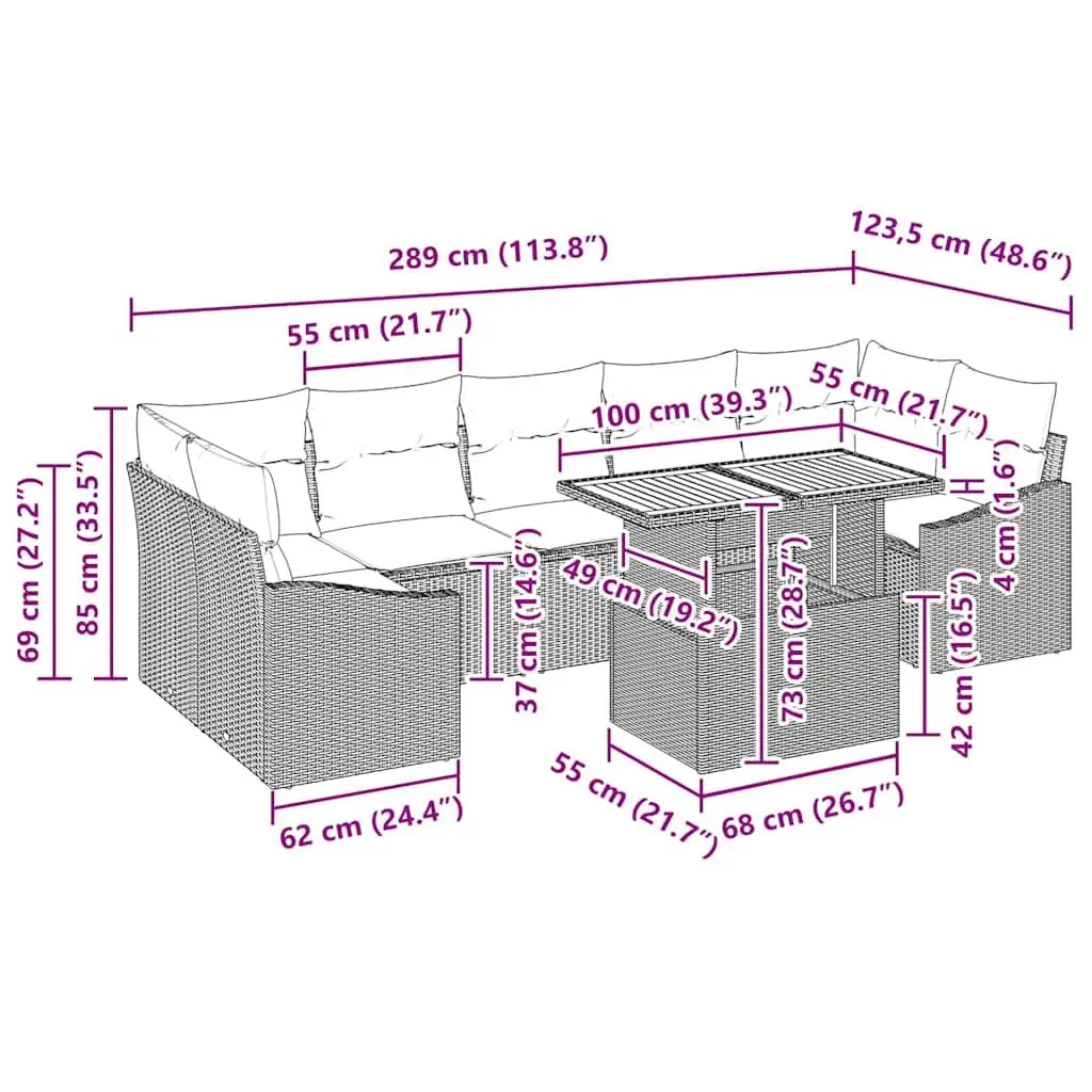 Outdoor Garden Sofa Set Modular Grey Brown 8 Pieces