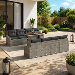 Outdoor Garden Sofa Set 9 Pieces Grey Modular Sectional Patio Furniture Seating