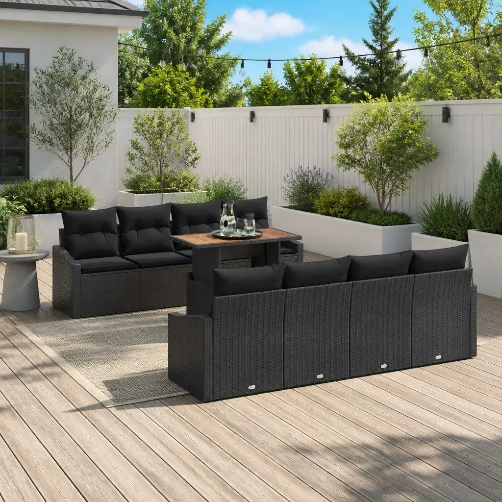 Modular Rattan Outdoor Sofa Set 9 Piece with Storage and Adjustable Feet Black Brown