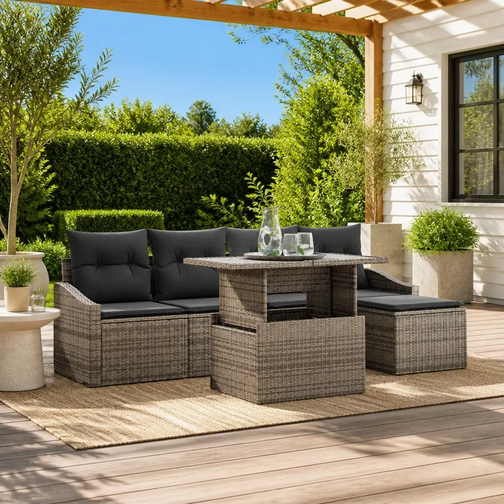 Garden Sofa Set 6 Pieces Outdoor Patio Furniture Modular Seating with Table