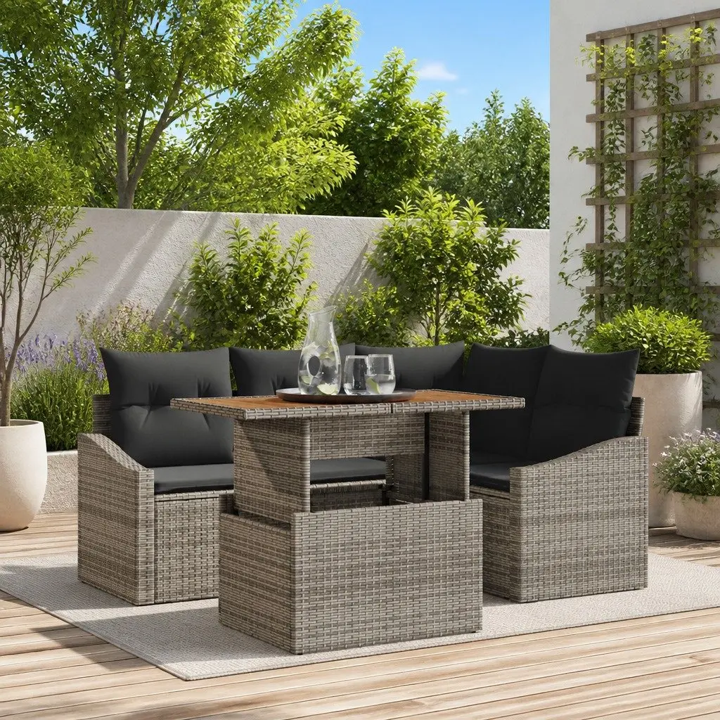 Modular Outdoor Sofa Set Grey Poly Rattan 5 Pieces Flexible Arrangement