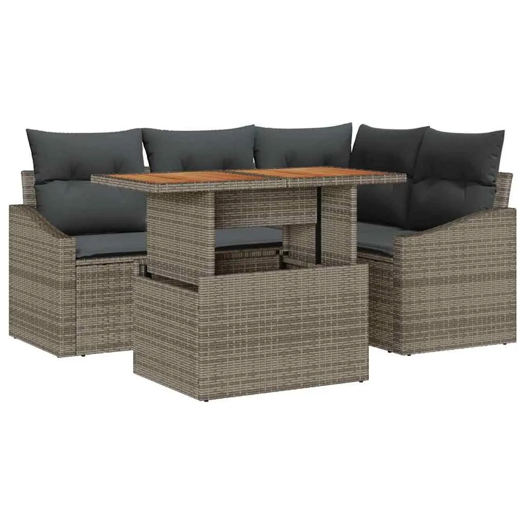Modular Outdoor Sofa Set Grey Poly Rattan 5 Pieces Flexible Arrangement