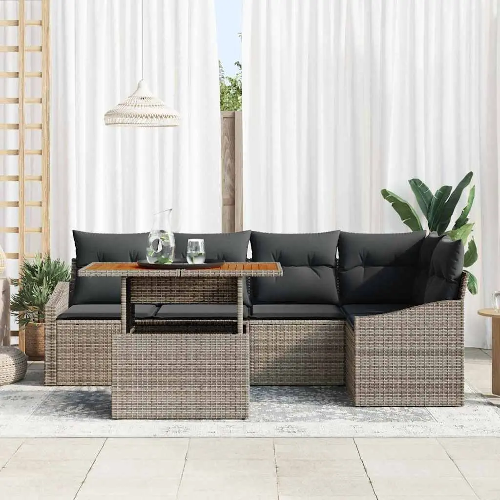 Outdoor Garden Sofa Set Modular Grey 6 Piece Poly Rattan Dining Seating