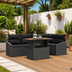 Outdoor Sofa Set 6 Piece Poly Rattan Garden Seating Black Brown Modular