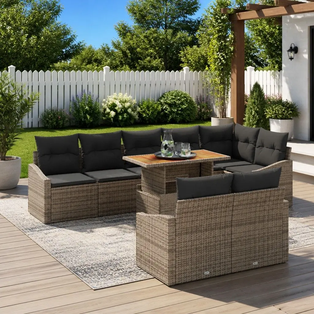 Outdoor Garden Sofa Set 9 Pieces Modular Patio Seating Grey Poly Rattan with
