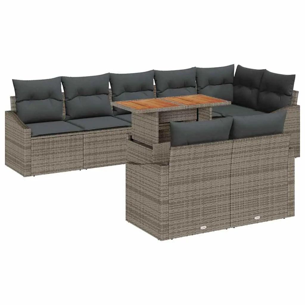Outdoor Garden Sofa Set 9 Pieces Modular Patio Seating Grey Poly Rattan with