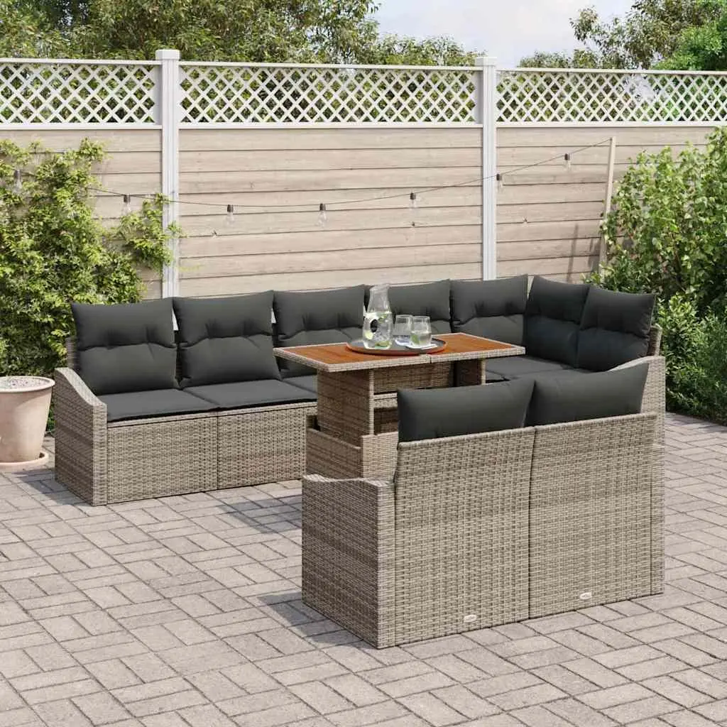Outdoor Garden Sofa Set 9 Pieces Modular Patio Seating Grey Poly Rattan with