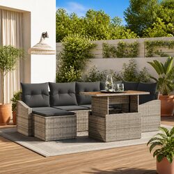 Outdoor Garden Sofa Set 7 Pieces Poly Rattan Lounge Furniture Grey Patio Seating