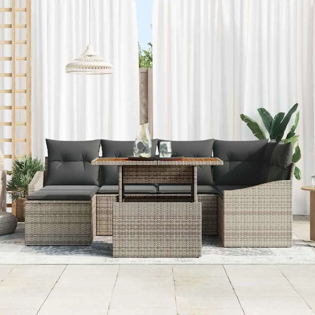 Outdoor Garden Sofa Set 7 Pieces Poly Rattan Lounge Furniture Grey Patio Seating