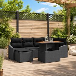 Outdoor Garden Sofa Set 7 Pieces Black Rattan Seating Furniture Modular