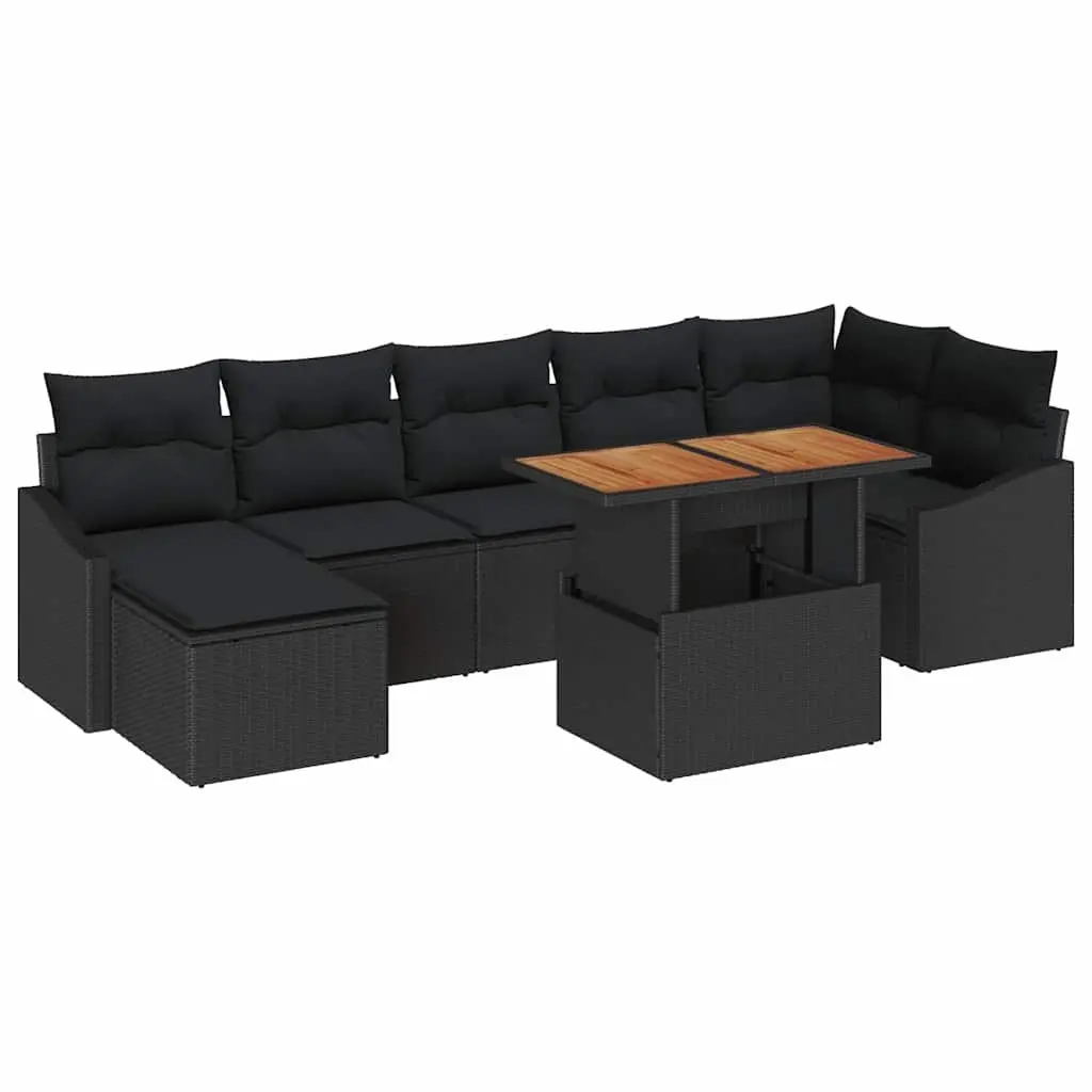 Outdoor Garden Sofa Set Modular 8 Pieces Black Poly Rattan