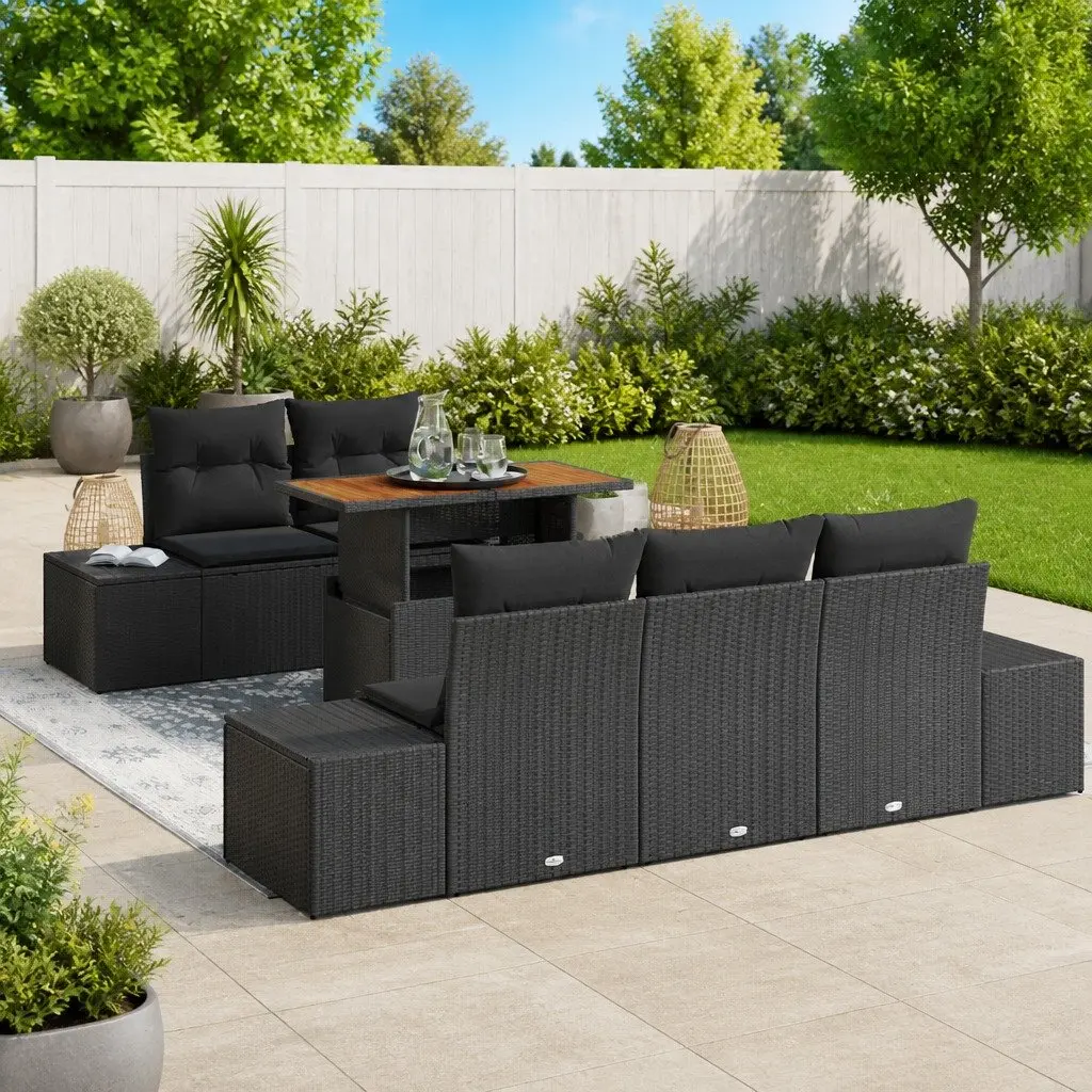 Outdoor Garden Sofa Set Modular Rattan Sectional Black 6 Piece Patio Furniture