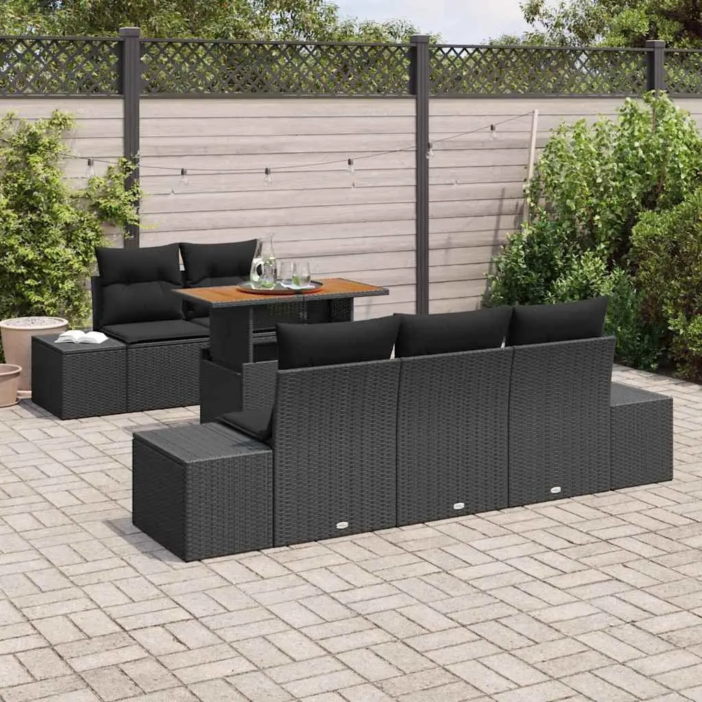 Outdoor Garden Sofa Set Modular Rattan Sectional Black 6 Piece Patio Furniture