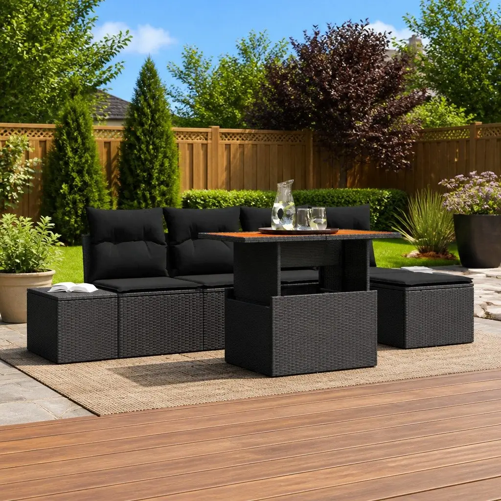 Outdoor Garden Sofa Set 6 Pieces Modular Seating Patio Black Furniture