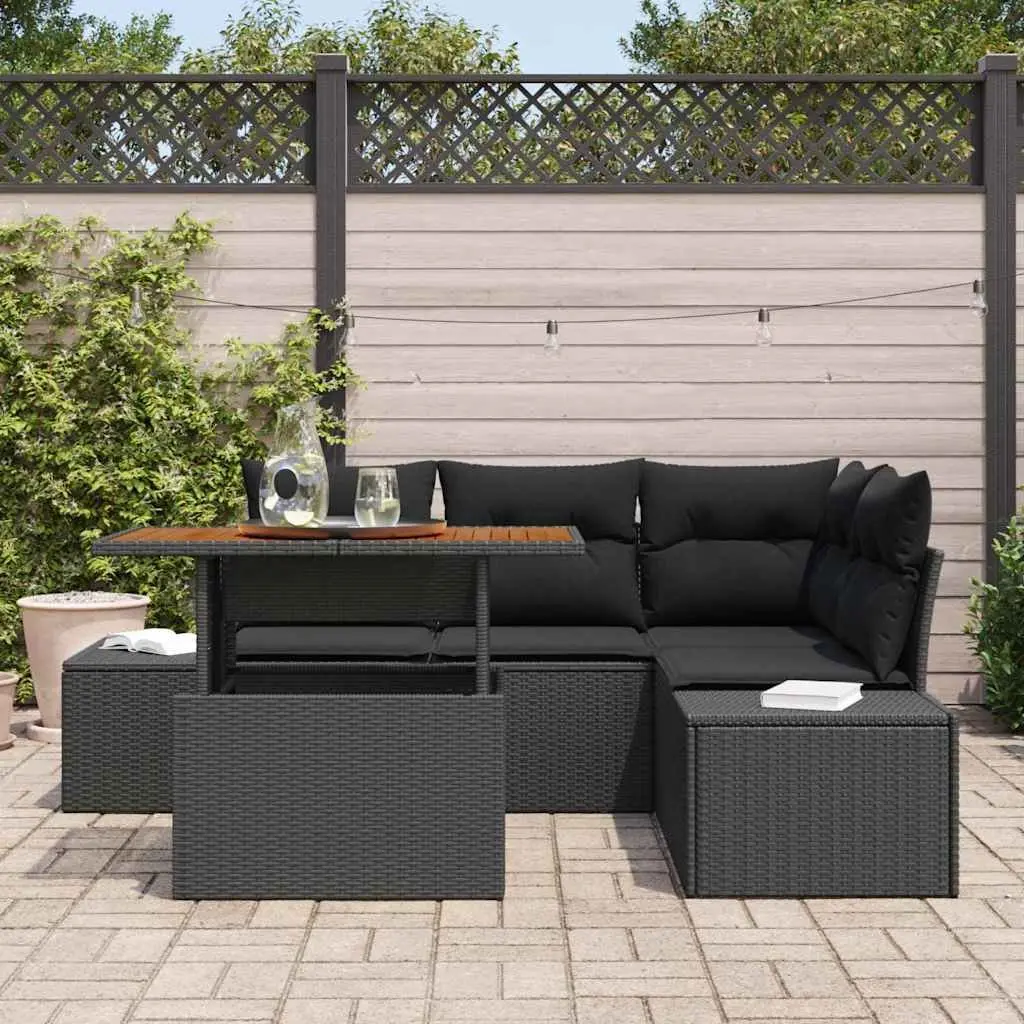 Modular Outdoor Garden Sofa Set Black 5 Piece Rattan Lounge Furniture