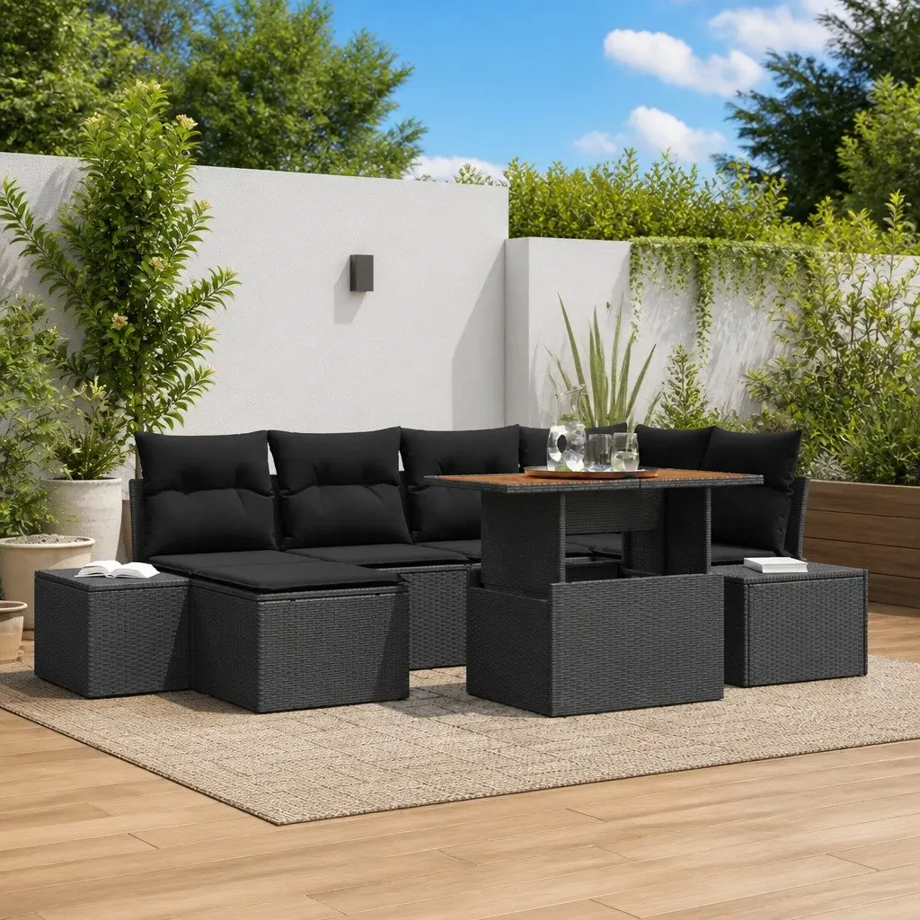 Outdoor Garden Sofa Set Modular Rattan 7 Pieces Black