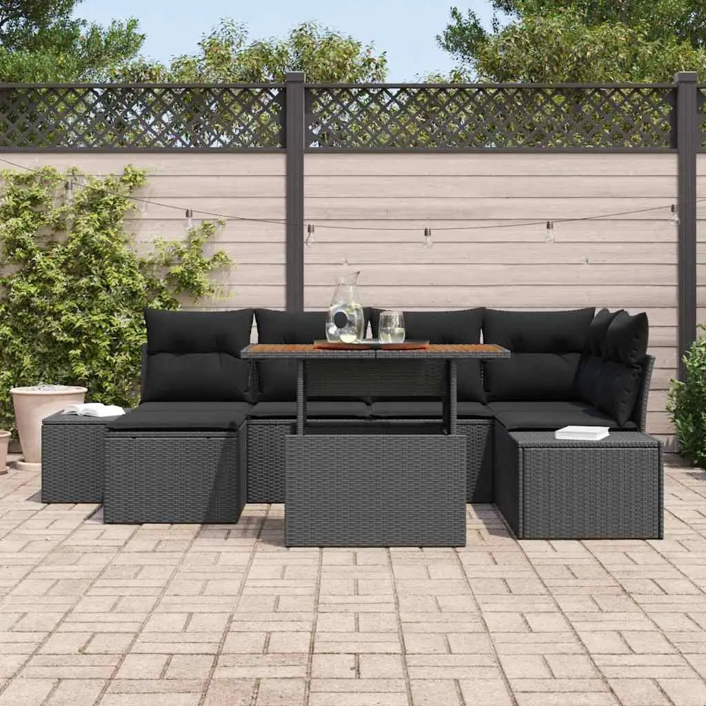 Outdoor Garden Sofa Set Modular Rattan 7 Pieces Black