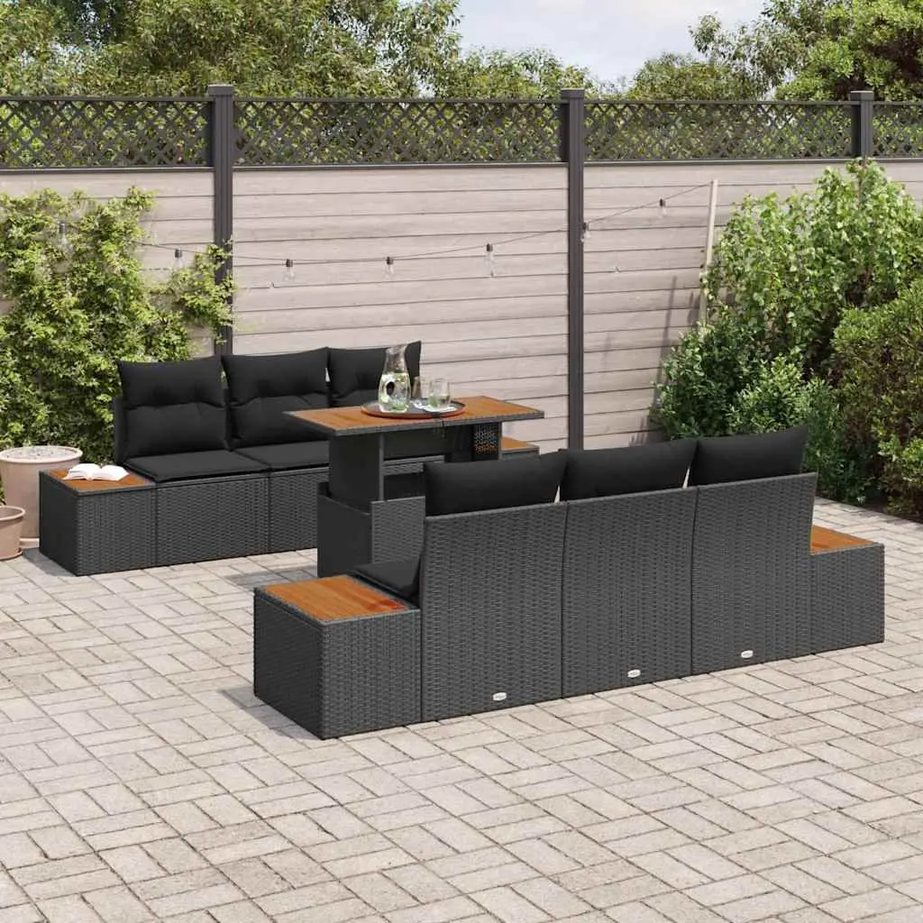 Outdoor Garden Sofa Set 7 Pieces Black Poly Rattan Furniture Patio Seating