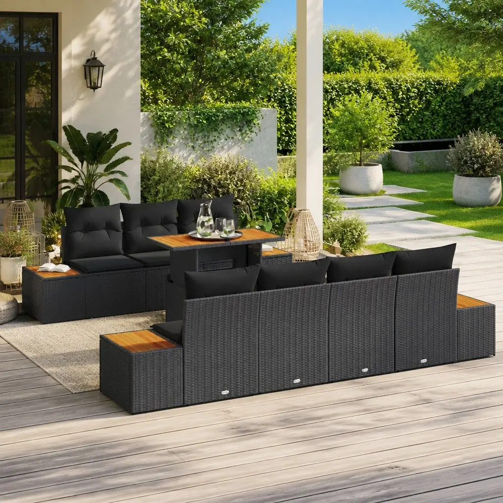 Modular Outdoor Sofa Set 8 Pieces Poly Rattan Black Weather Resistant for Patio Garden