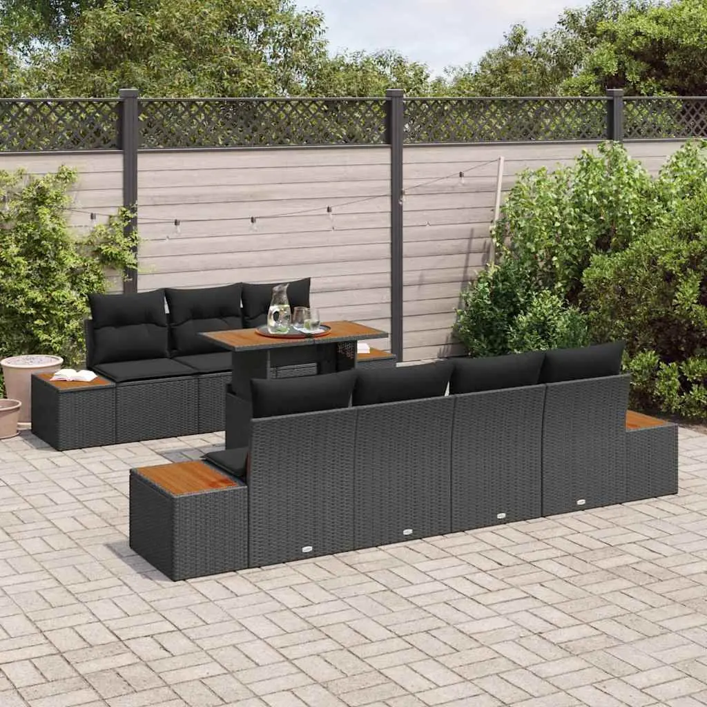 Modular Outdoor Sofa Set 8 Pieces Poly Rattan Black Weather Resistant for Patio Garden