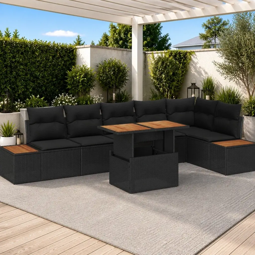 Outdoor Garden Sofa Set 7 Piece Modular Corner Lounge with Storage Black
