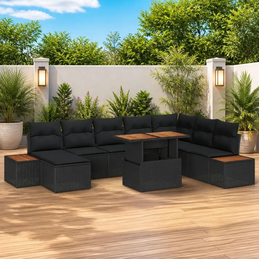 Outdoor Garden Sofa Set Modular Rattan Furniture 9 Pieces Black