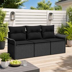 Your Cozy 3-Piece Black Garden Sofa Set Awaits
