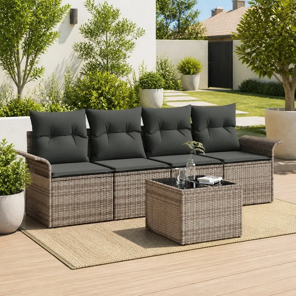 Outdoor Garden Sofa Set Modular Grey Poly Rattan 5 Piece