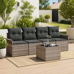 Outdoor Garden Sofa Set 5 Pcs Grey Poly Rattan Modular Patio Seating with