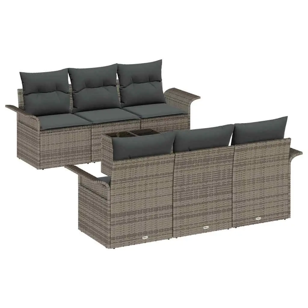 Modular Outdoor Garden Sofa Set 7 Piece Grey Poly Rattan with Glass Table