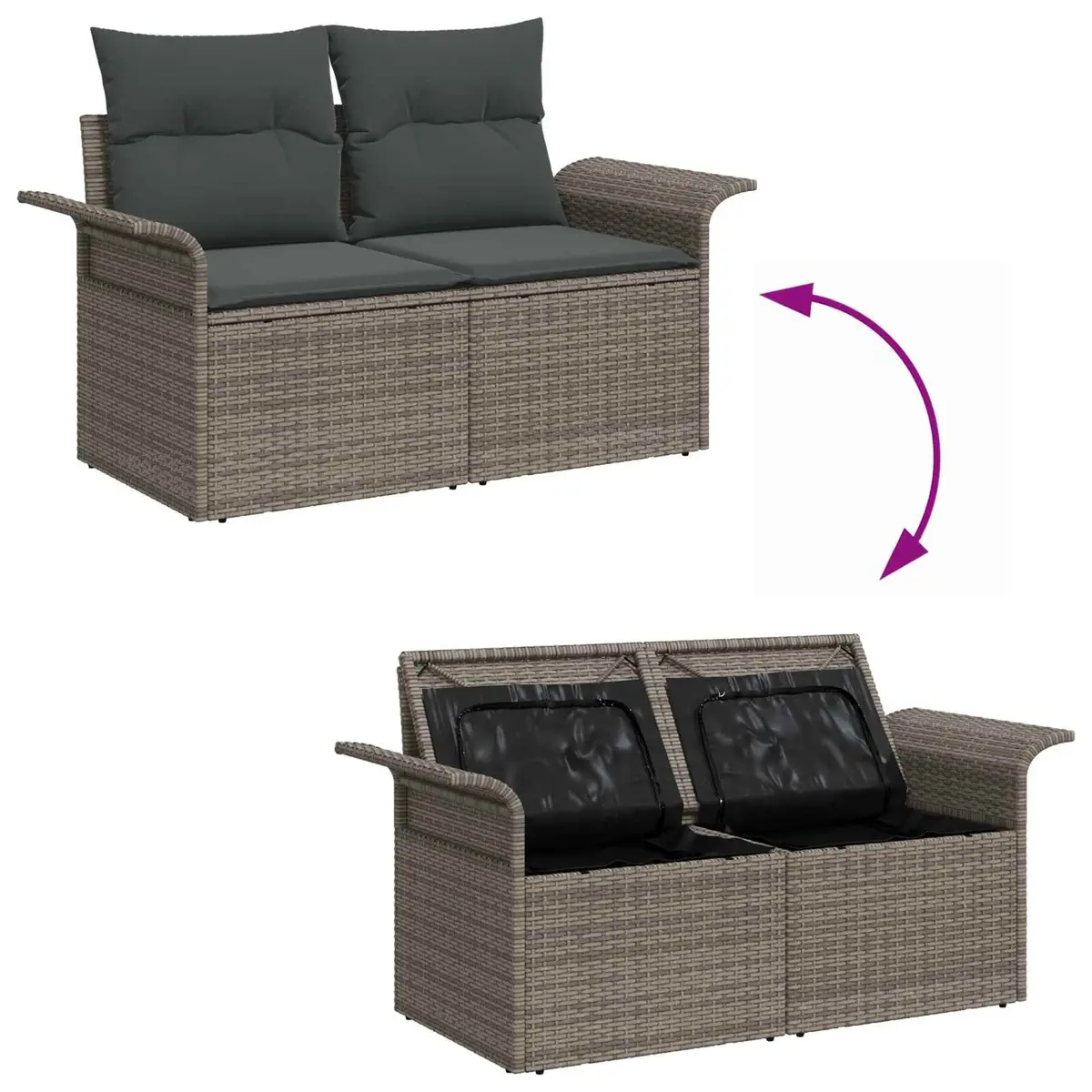 Garden Sofa Set 7 Pcs Grey Modular Outdoor Seating Poly Rattan Patio Furniture